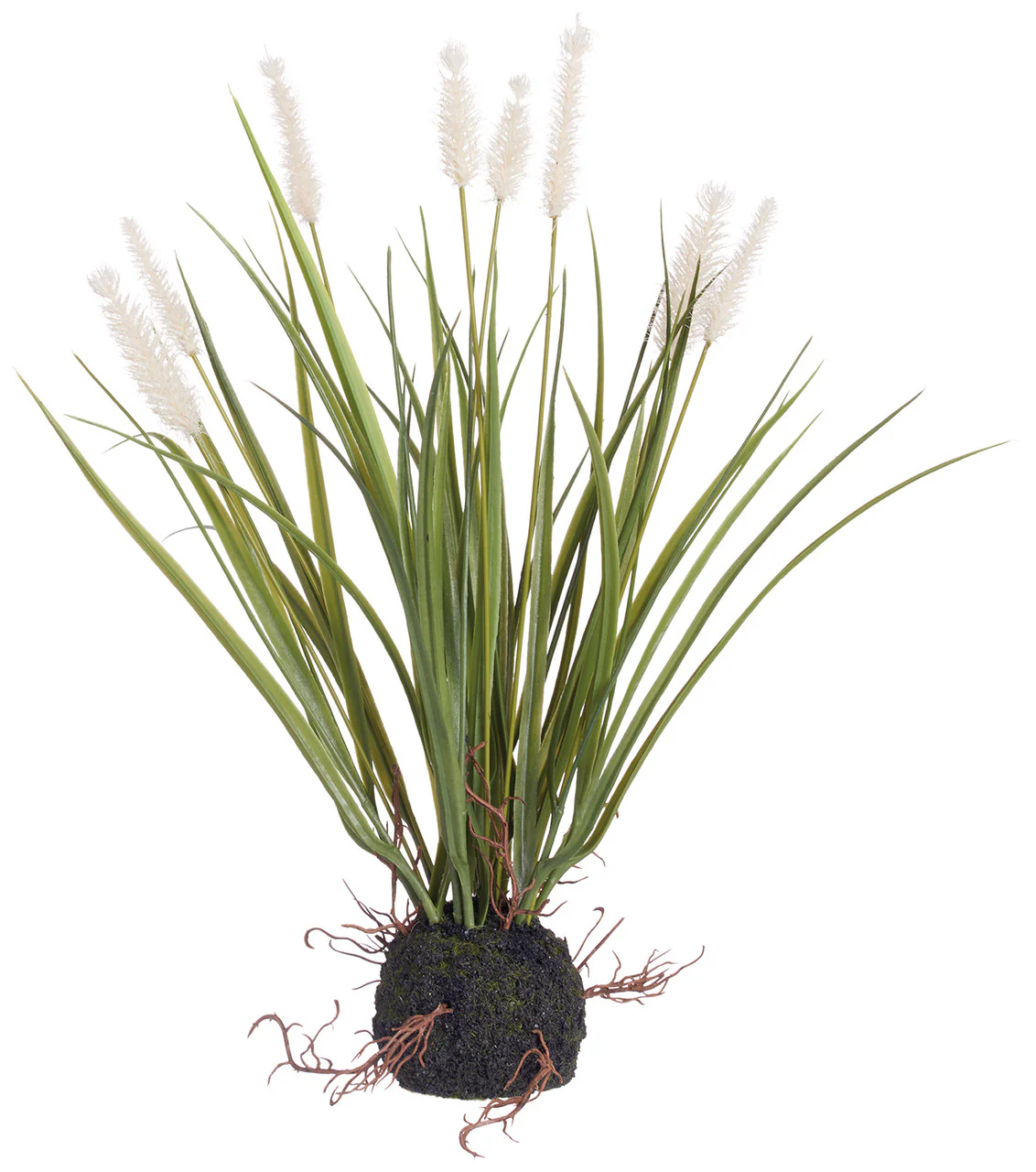 Faux Cattail Grass With Soil White/Green - 15 inch