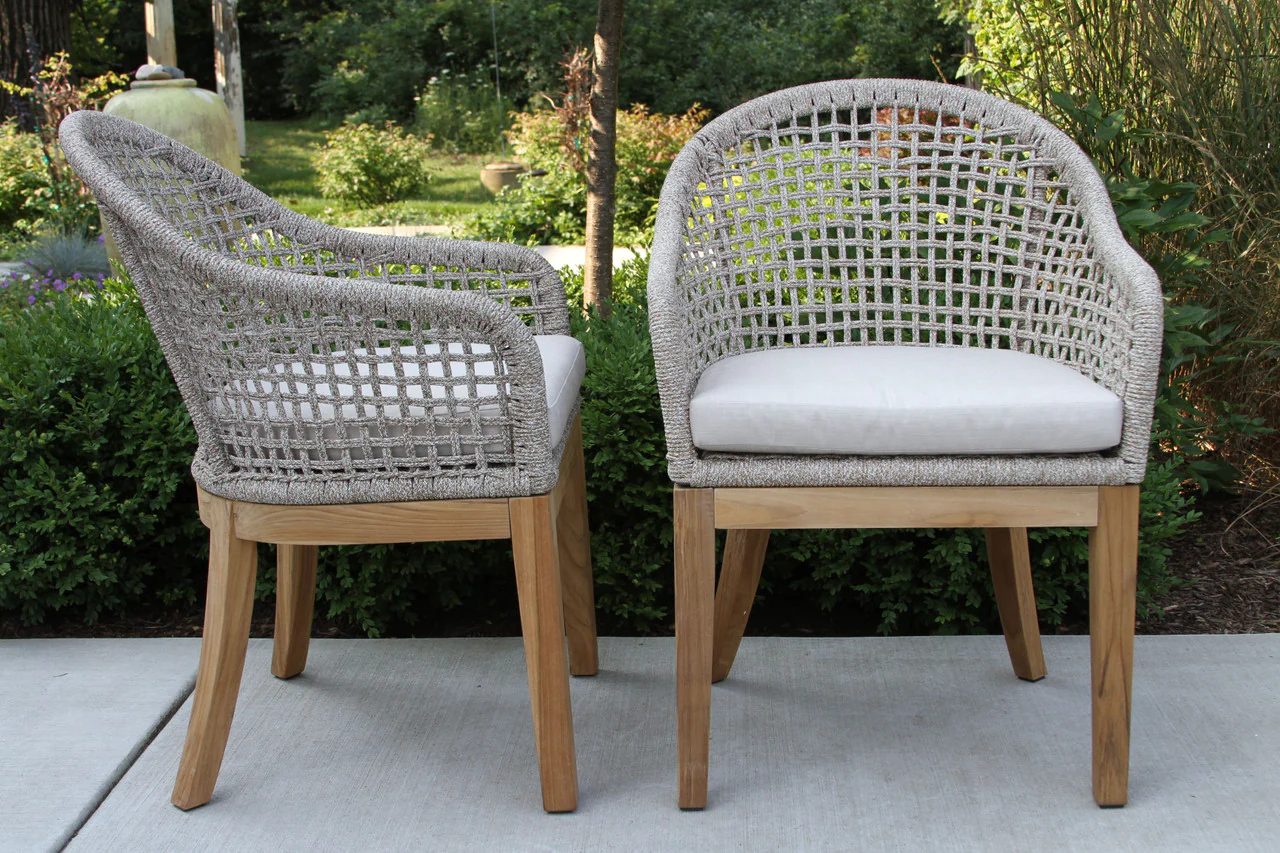Patio Dining - Teak 7pc Round Composite Top Dining Set With Sunbrella Cushions - 52 inch - Image 3