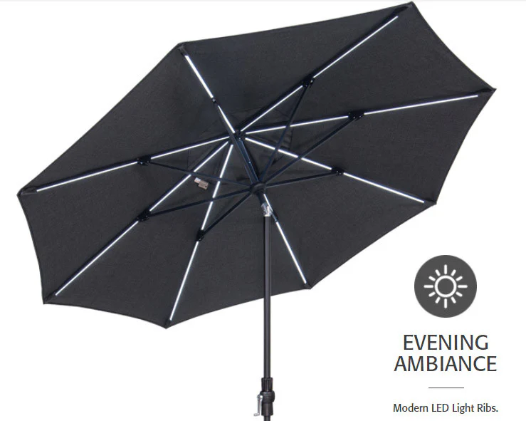 9' Starlux Twist Tilt Umbrella, Black Frame - Black - Image 5