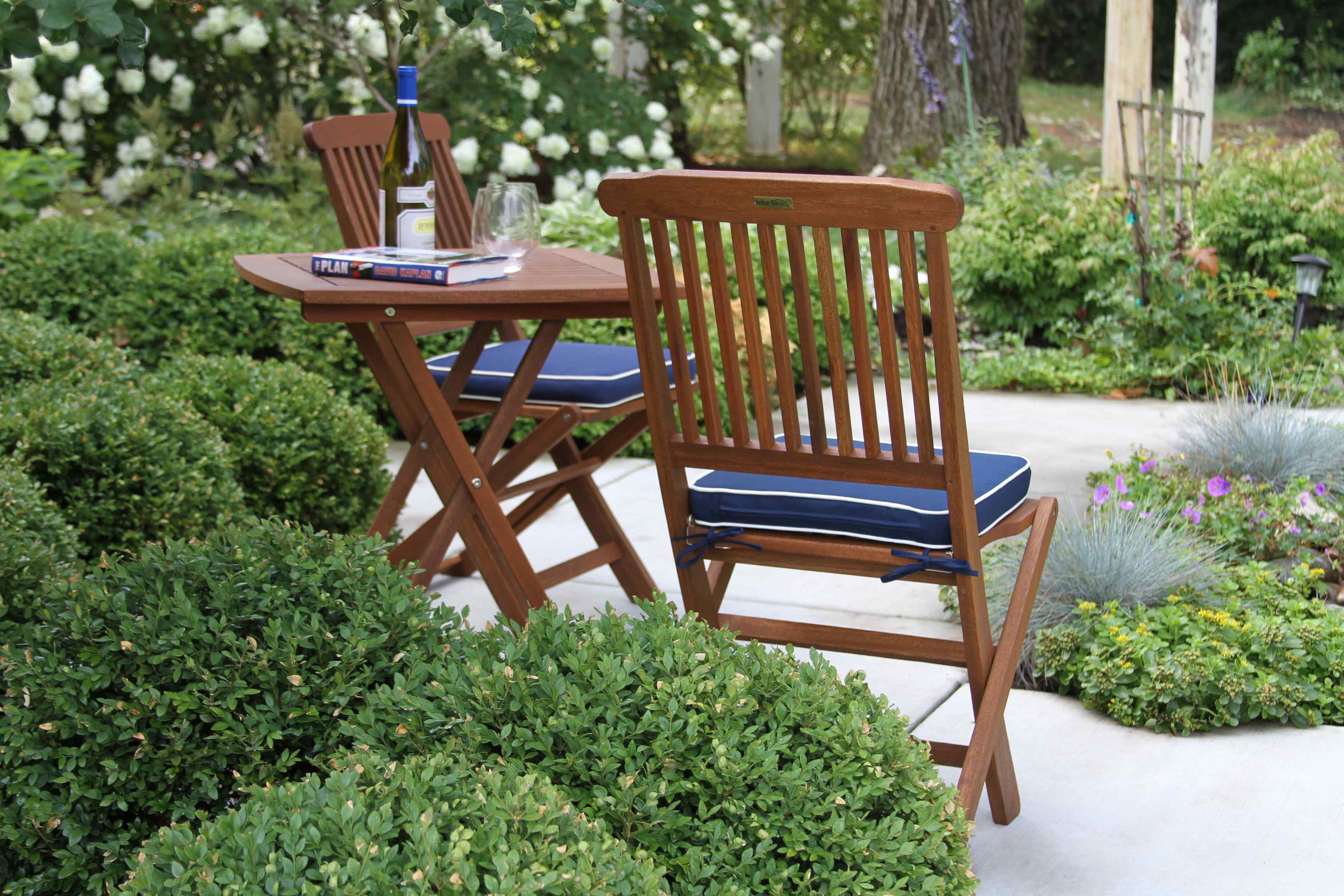 3pc. Square Bistro Set with Blue Cushions - Image 4