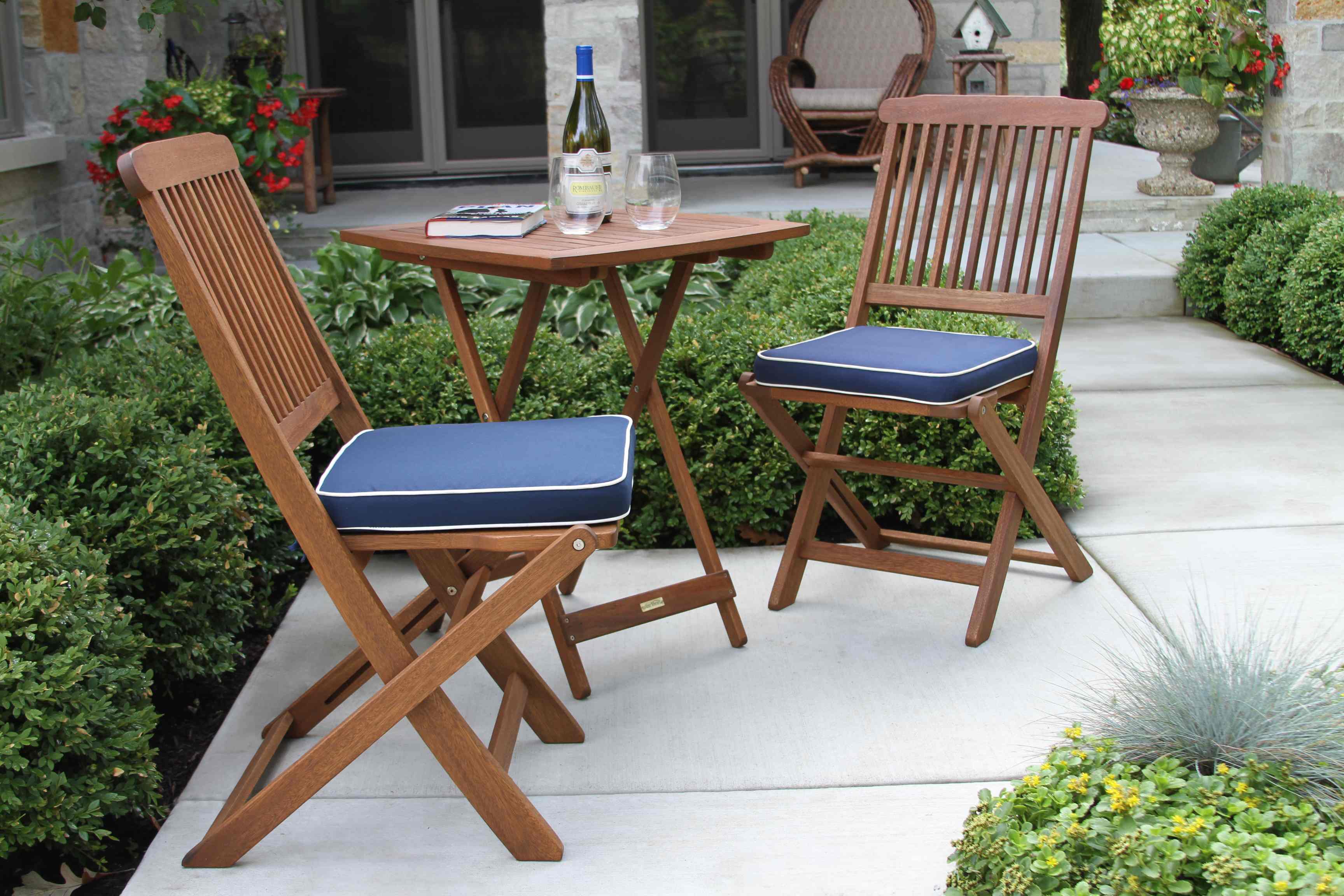 3pc. Square Bistro Set with Blue Cushions - Image 5