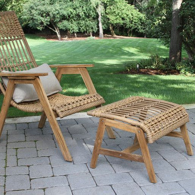 Bohemian Teak and Wicker Lounger Chair with pillow