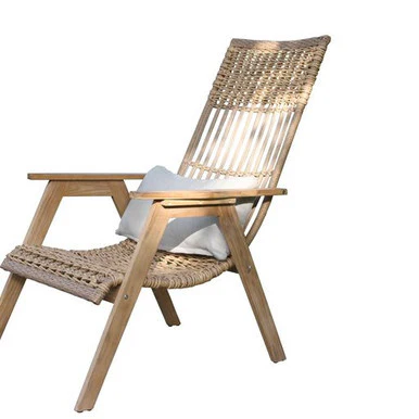 Bohemian Teak and Wicker Lounger Chair with pillow - Image 2