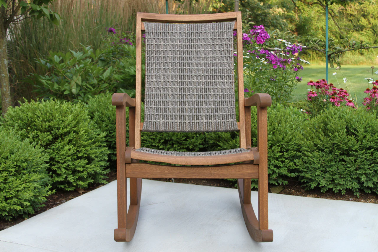 Patio Seating - Driftwood Grey Wicker & Eucalyptus Rocking Chair - Image 2