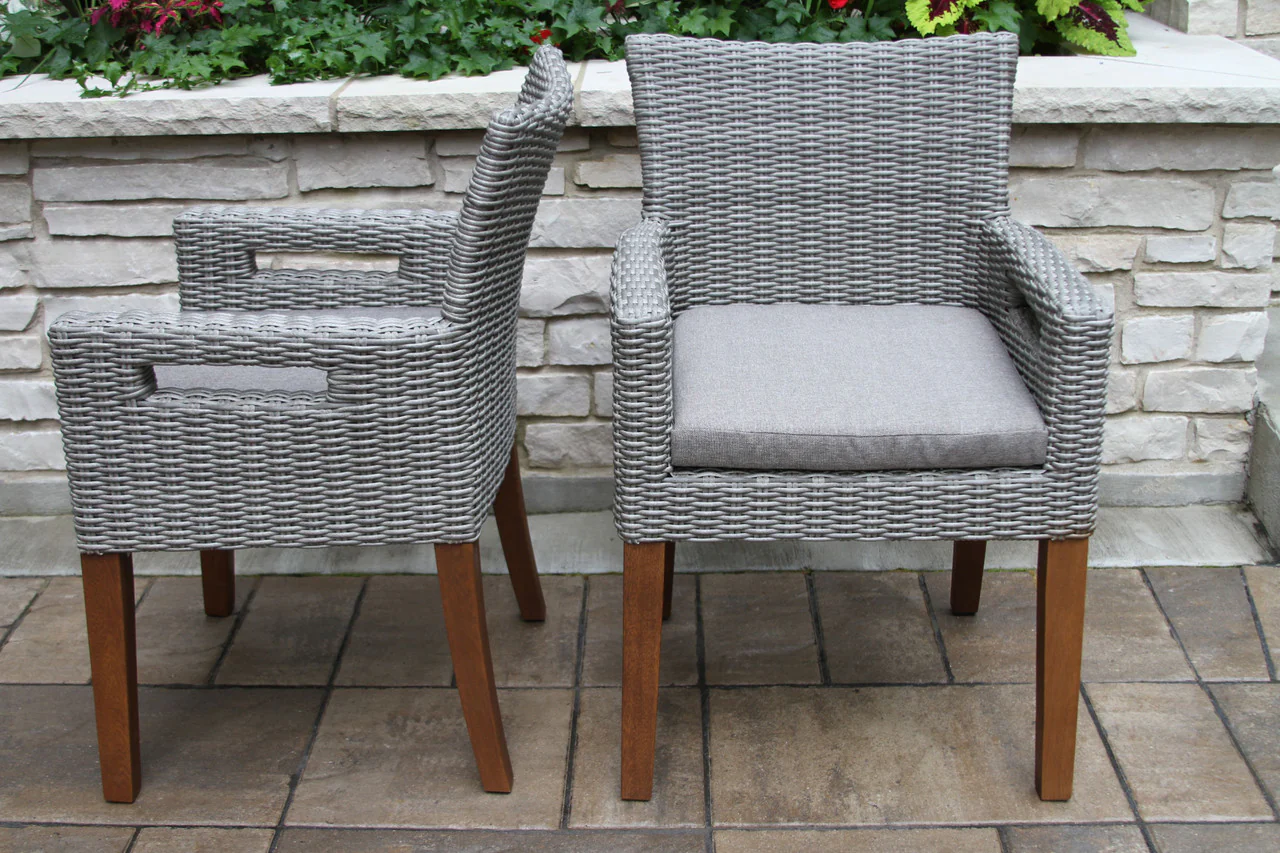 Patio Dining - 7pc Retangular Grey Composite Top Dining Set With Cushions - 74 inch - Image 3