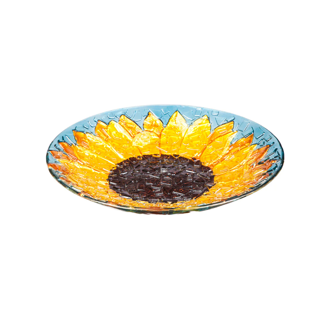 Glass Bird Bath, Sunfower with Crushed Glass Look - Image 2