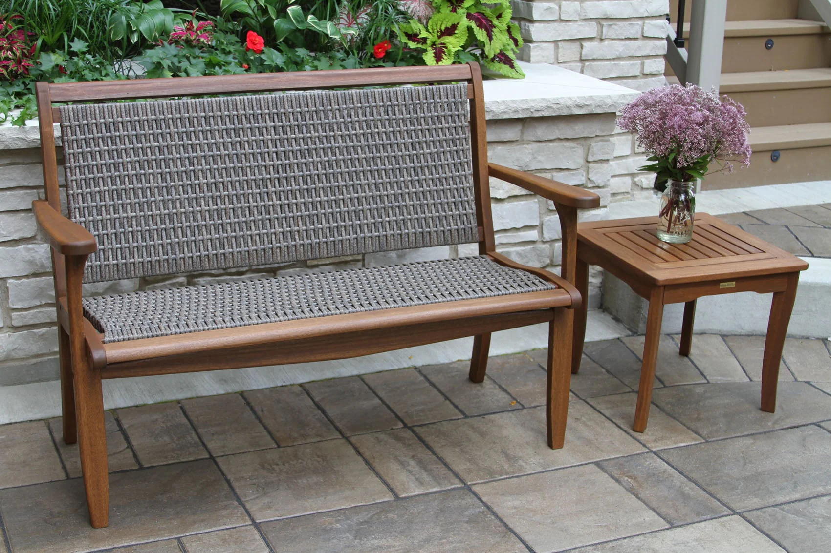 Driftwood Grey Wicker & Eucalyptus Bench - Image 6